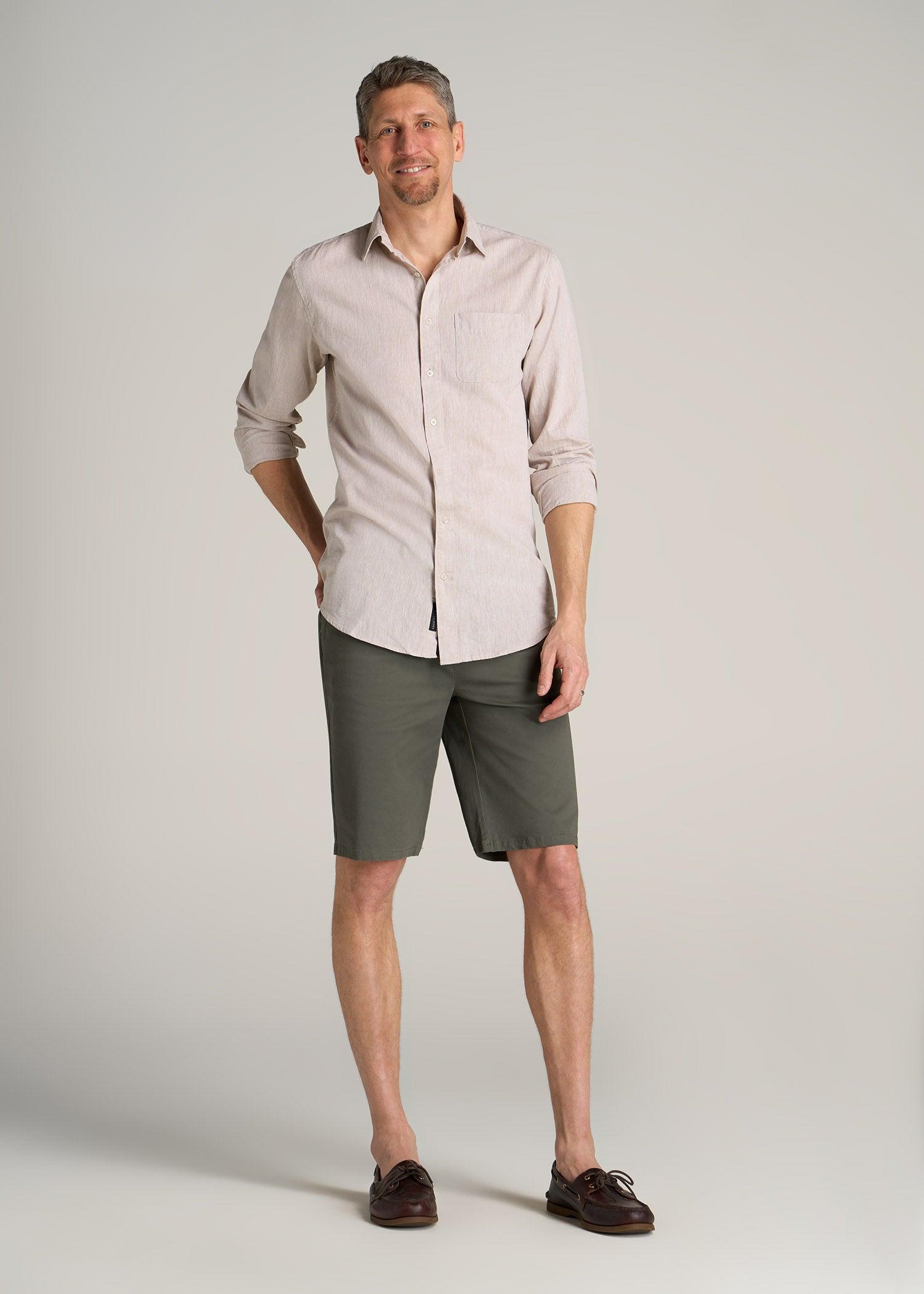 Linen Long Sleeve Shirt for Tall Men in Natural Product Image