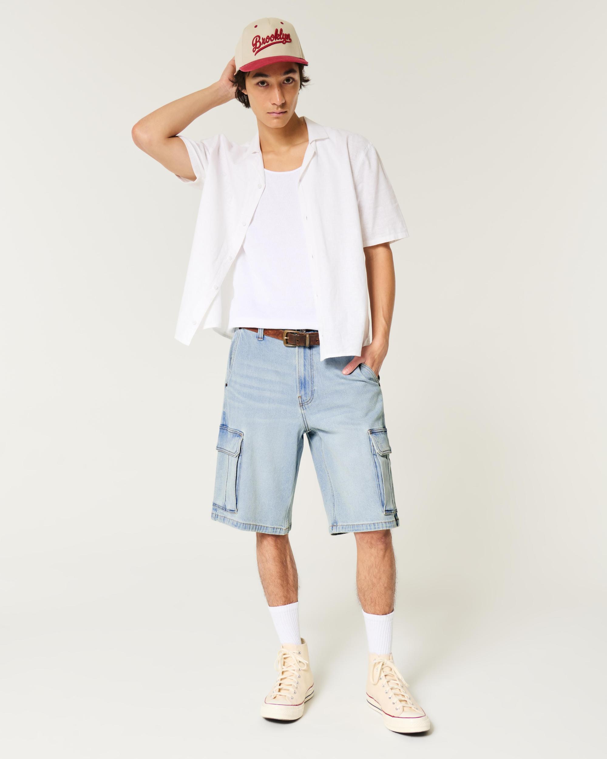 Washed Black Baggy Denim Shorts Product Image