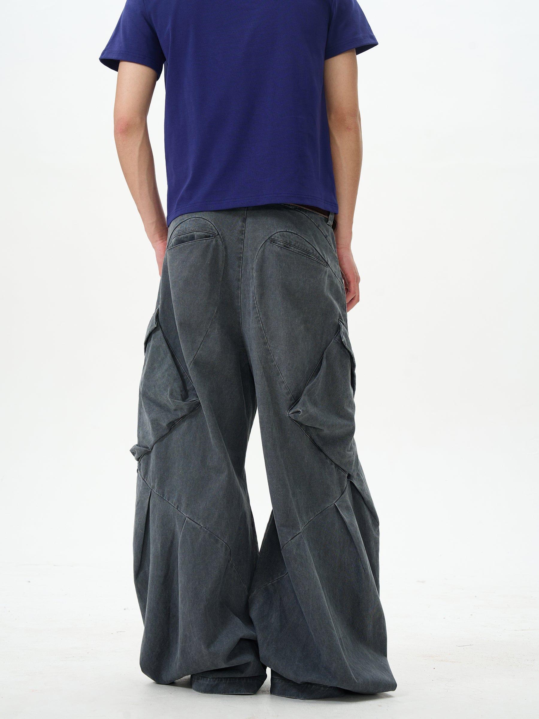 RT No. 12643 RECONSTRUCTED SMOKE GRAY BAGGY STRAIGHT PANTS Product Image