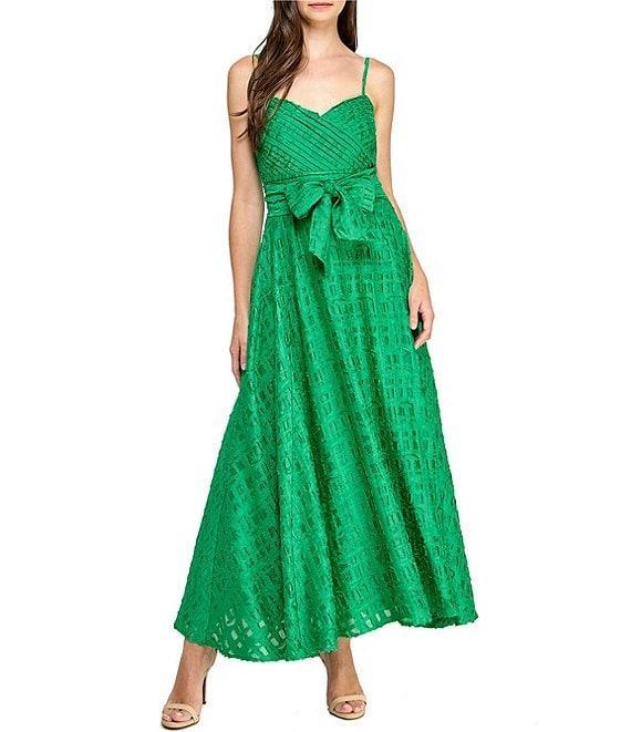 Layered With Love Jacquard Stripe V Neck Sleeveless Front Bow A-Line Maxi Dress Product Image