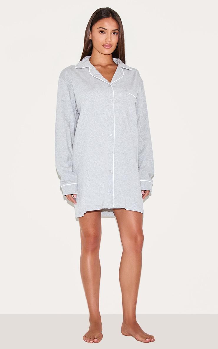 Grey Marl Jersey Piping Long Sleeve Nightdress Product Image