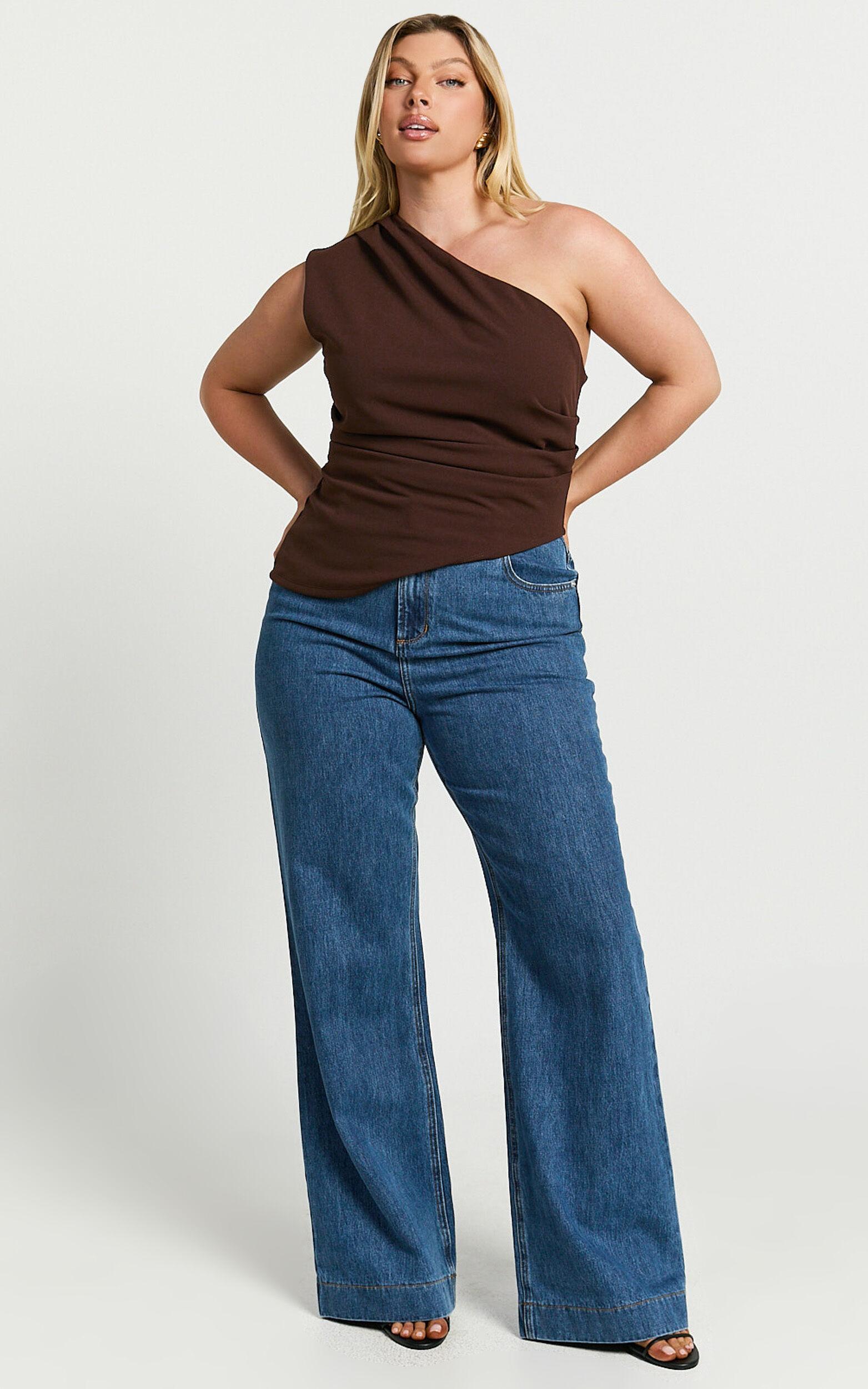 Amal Top - Asymmetrical One Shoulder Gathered Top in Chocolate Product Image