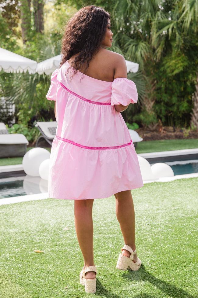 Graceful Beauty Light Pink Asymmetrical Puff Sleeve Mini Dress SALE Product Image
