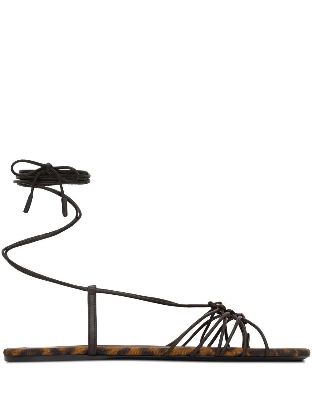 SAINT LAURENT Babylone Smooth Leather Sandals In Brown Product Image