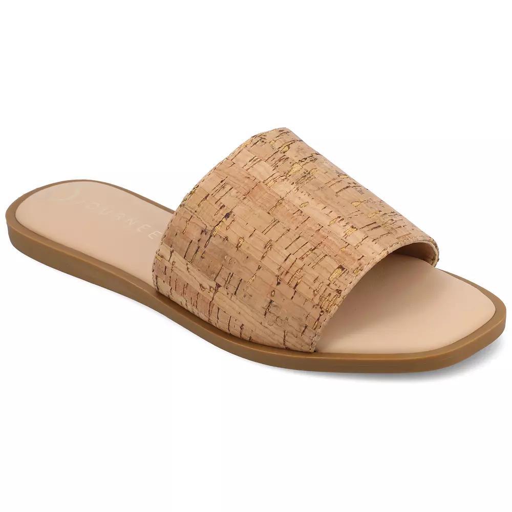 Journee Prisilla Womens Tru Comfort Foam Linen Slip On Slide Sandals Brown Product Image
