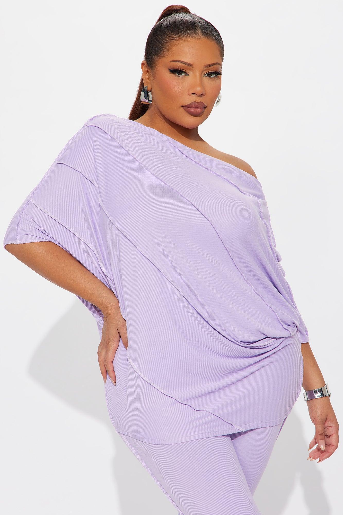 Becca Off Shoulder Ribbed Pant Set - Lavender Product Image
