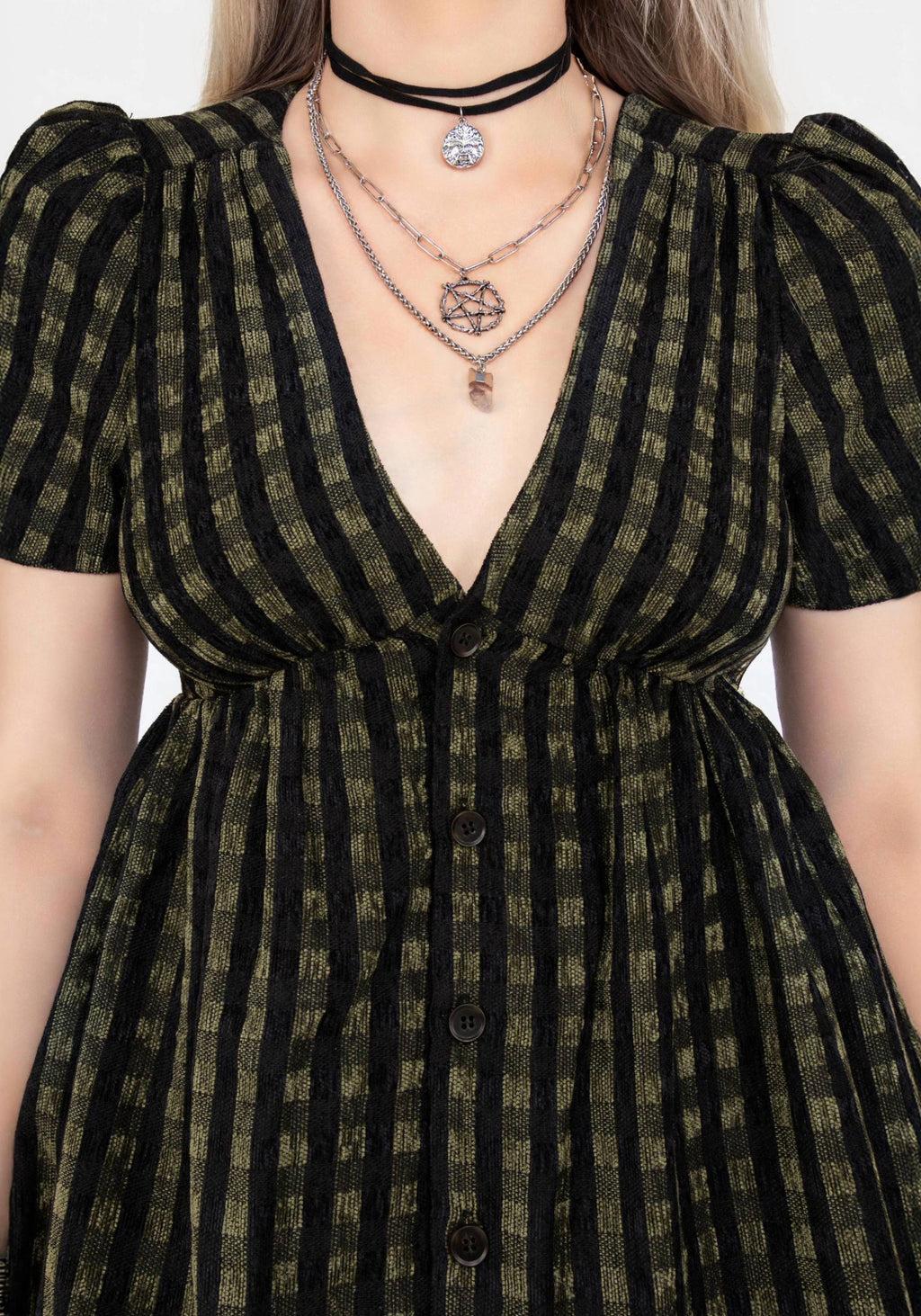 Rydal Check Button Up Mini Dress - Green Product Image