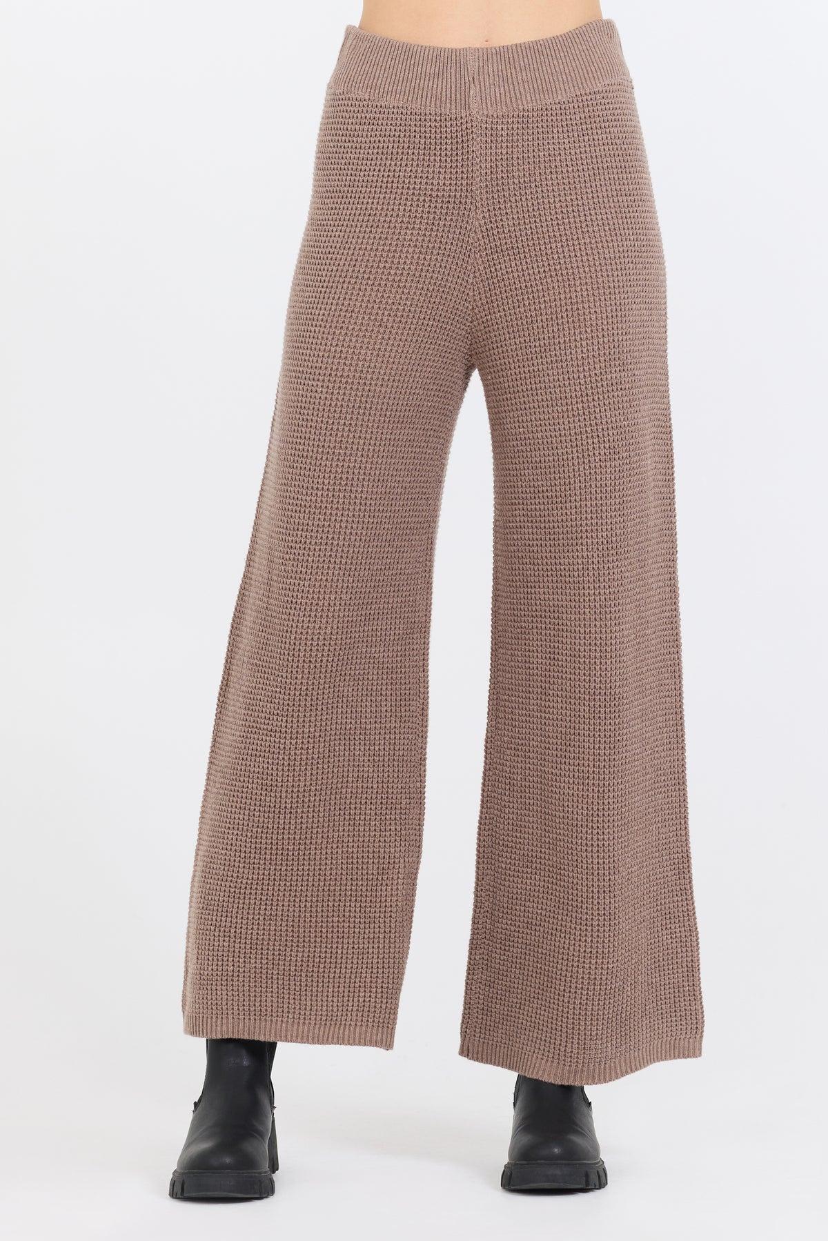 Heather Brown Waffle Knit Flared Pant Product Image