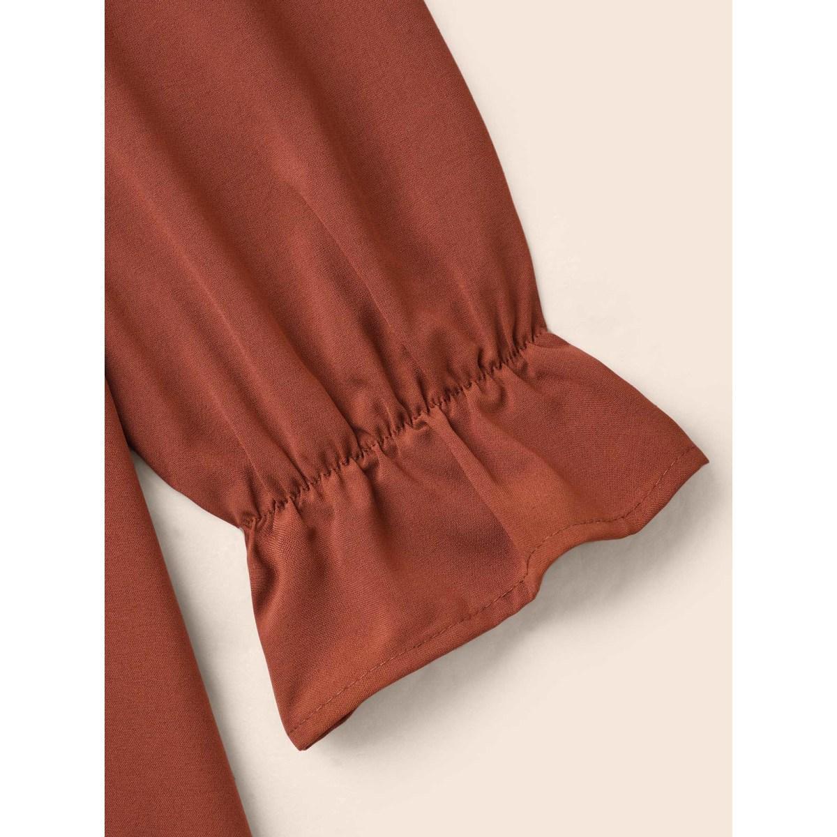 Plus Size Broderie Anglaise Patchwork Tie Knot Dress Browncoffeecolor Women Elegant Patchwork Round Neck Long Sleeve Curvy BloomChic 12/L Product Image