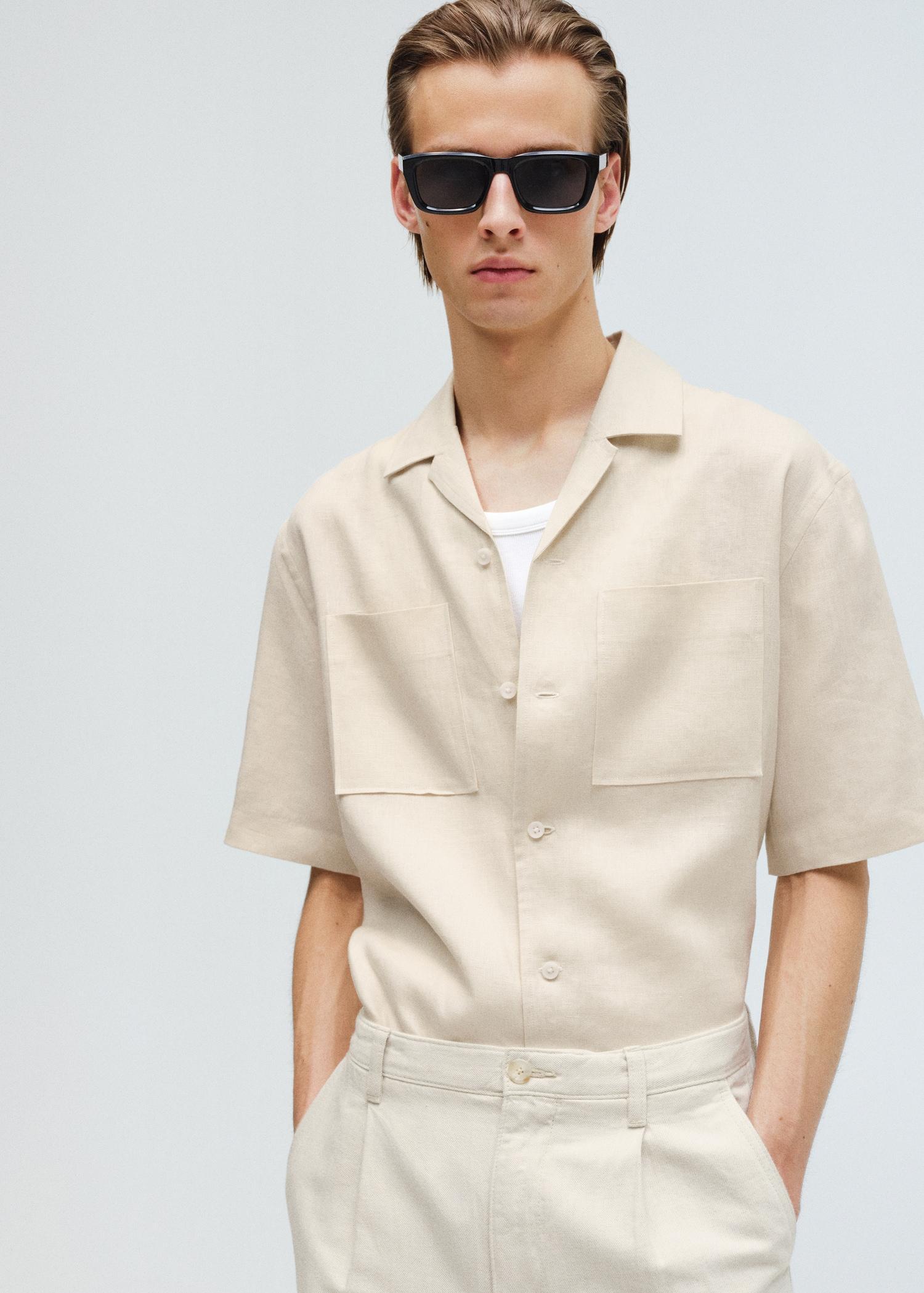 100% linen bowling-collar shirt - Men | MANGO USA Product Image
