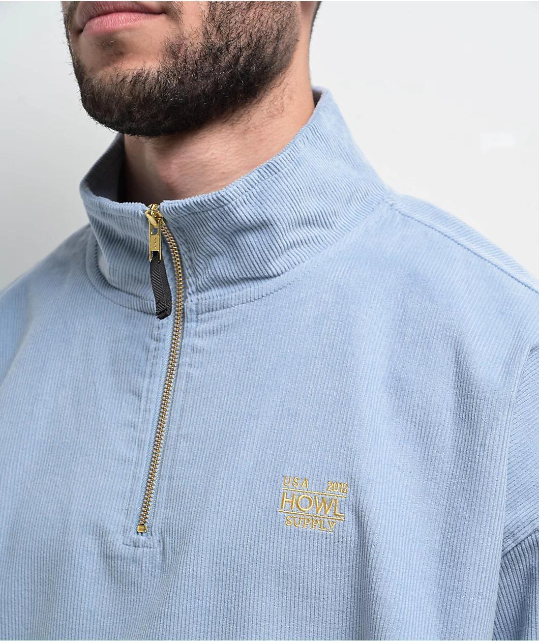 Howl Blue Corduroy Quarter Zip Sweatshirt Product Image