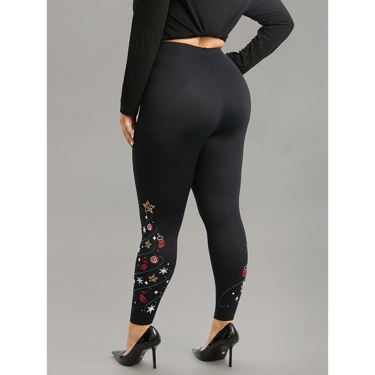 Plus Size Christmas Print High Rise Skinny Leggings Women Black Party High stretch Skinny High Rise Festival-Christmas Leggings BloomChic 26/4X Product Image