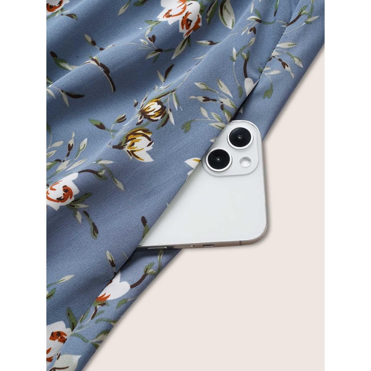 Plus Size Ditsy Floral Square Neck Elastic Waist Gathered Dress Stone Women Elegant Non Square Neck Short sleeve Curvy Midi Dress BloomChic 30/6X Product Image