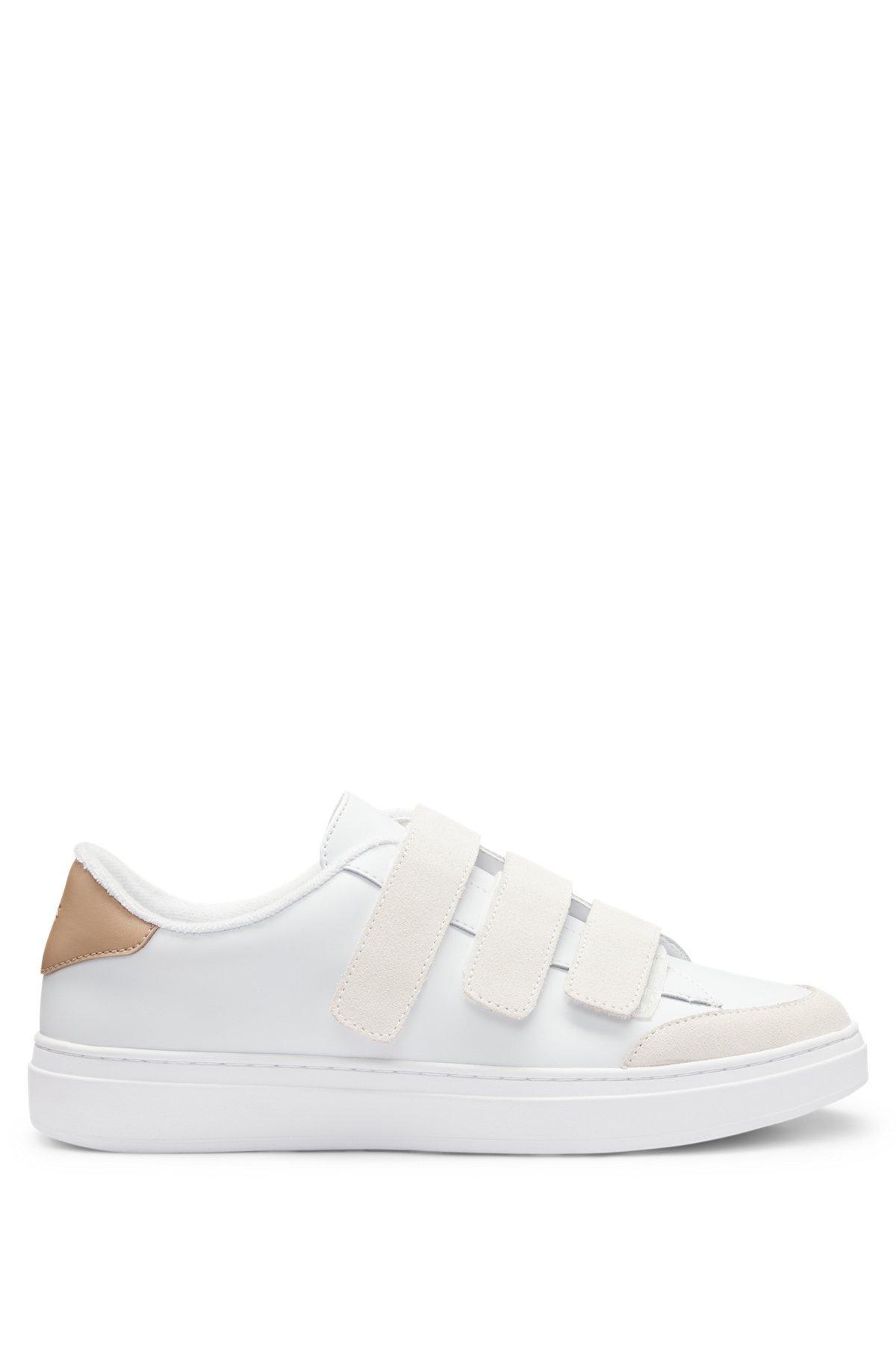 BOSS - Leather trainers with suede riptape straps - White Product Image