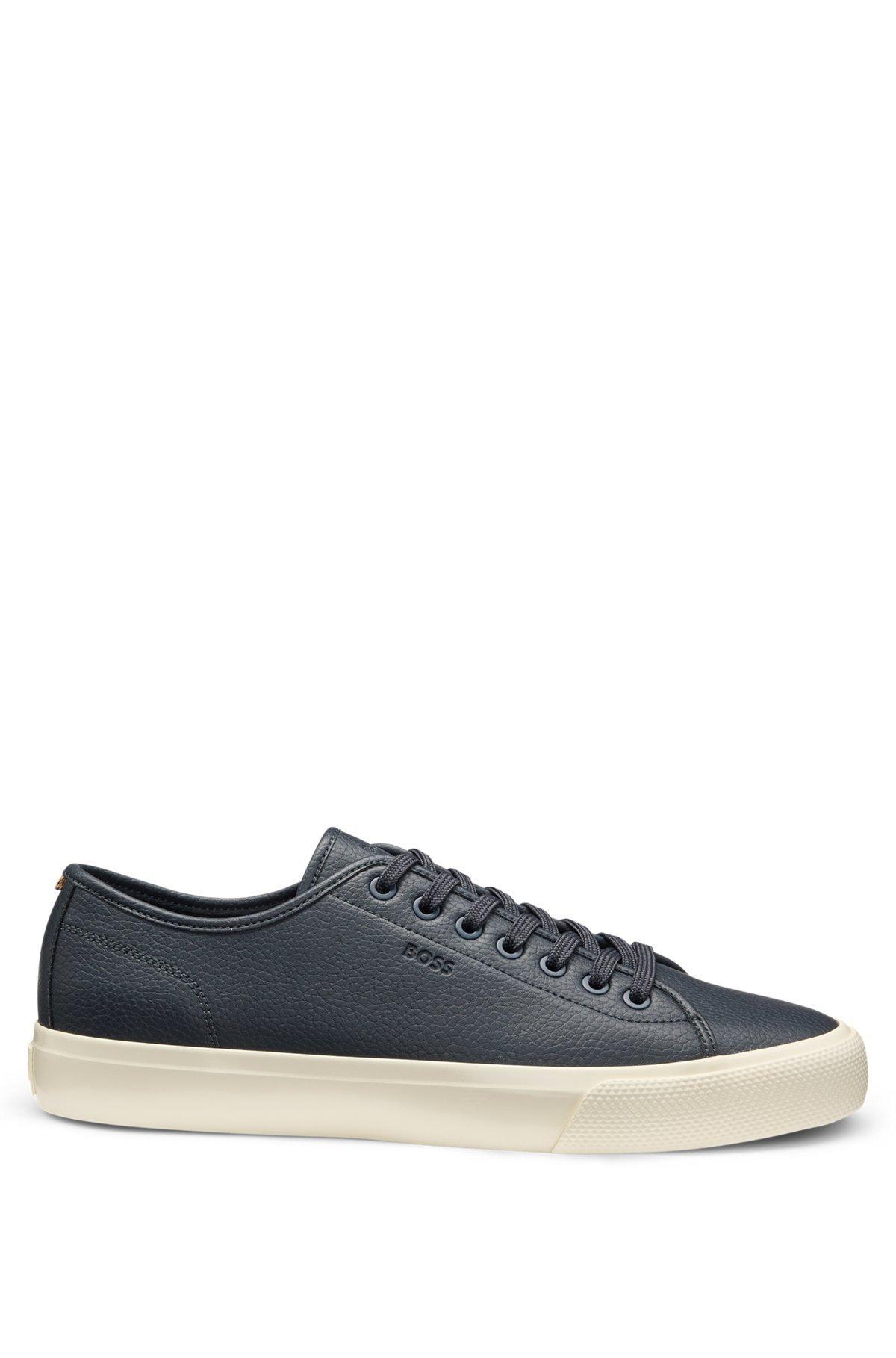 BOSS - Low-top trainers in grained faux leather - Dark Blue Product Image