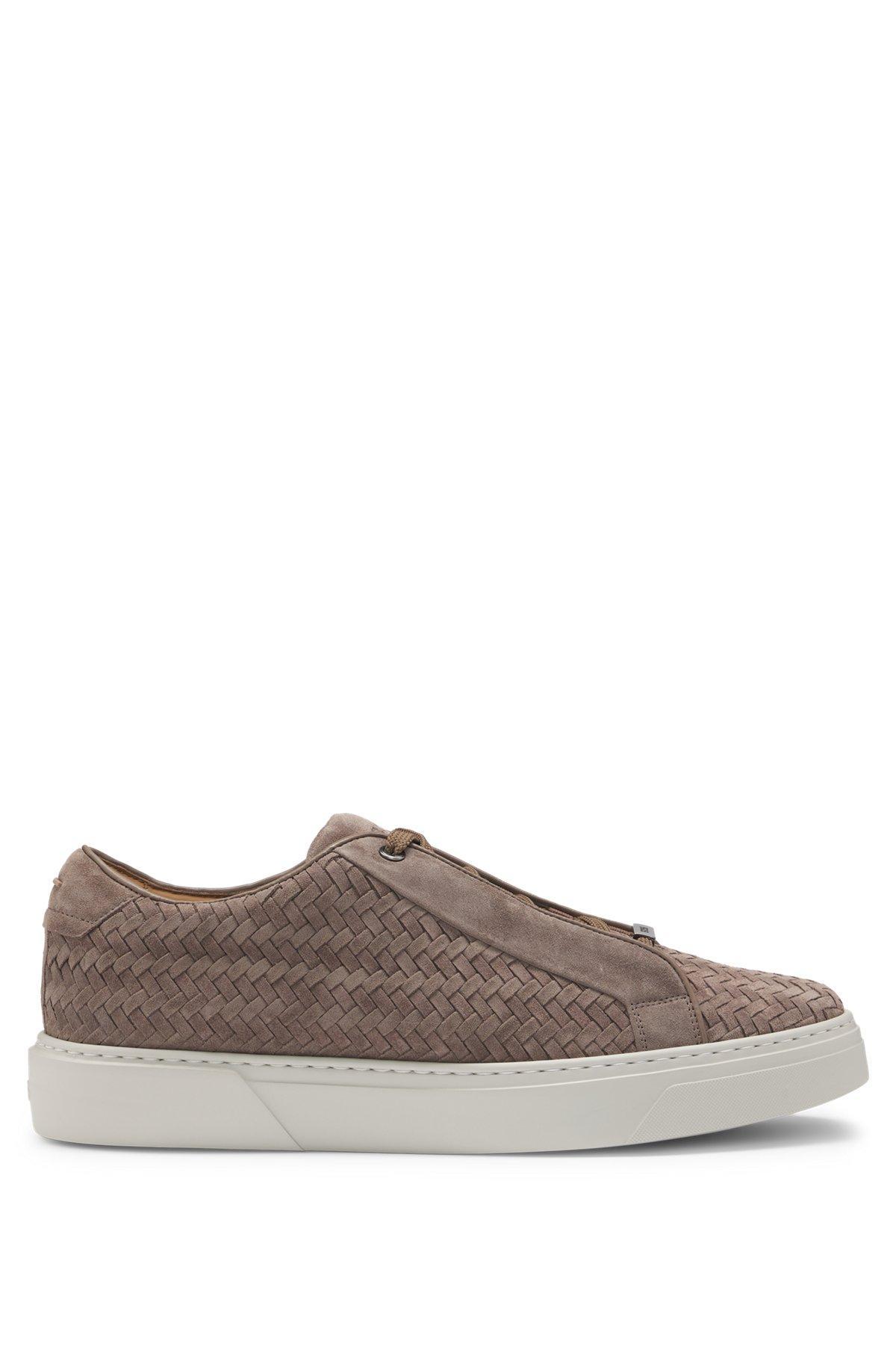 BOSS SELECTED BY SHOHEI OHTANI Gary woven-suede trainers with hidden laces Product Image