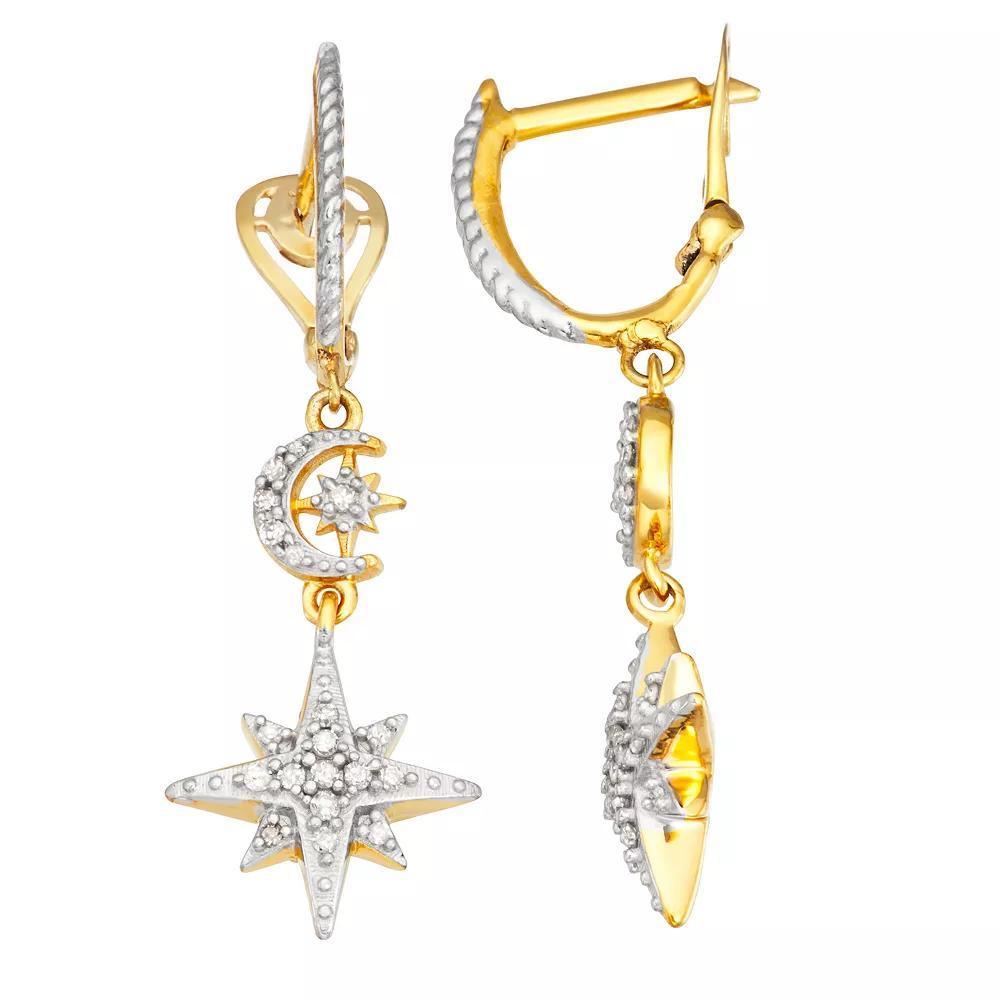 Jewelexcess 14k Gold Over Silver 1/5 Carat T.W. Diamond Moon & Star Drop Earrings, Women's, 14k Gold Plated Product Image