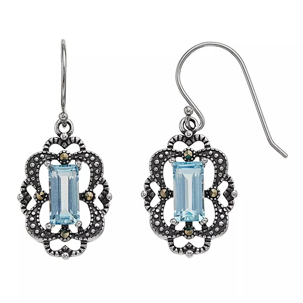 Tori Hill Sterling Silver Marcasite Blue Topaz Earrings, Women's Product Image