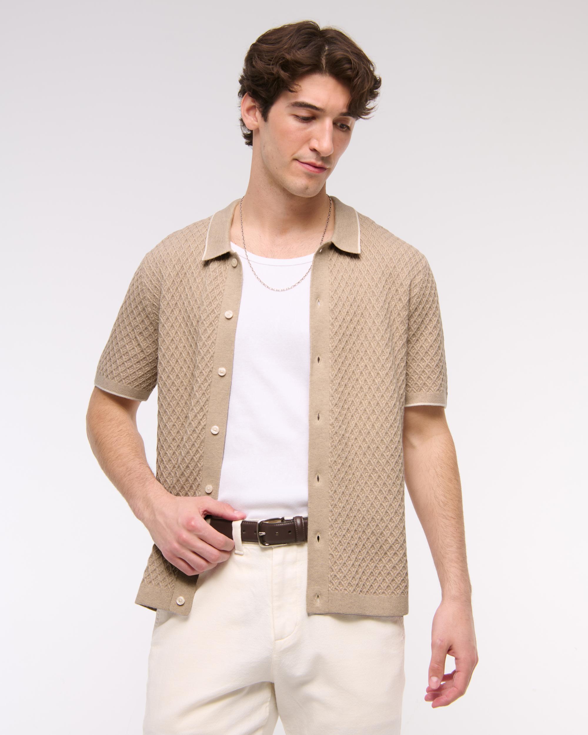 Diamond Stitch Button-Through Sweater Polo Product Image