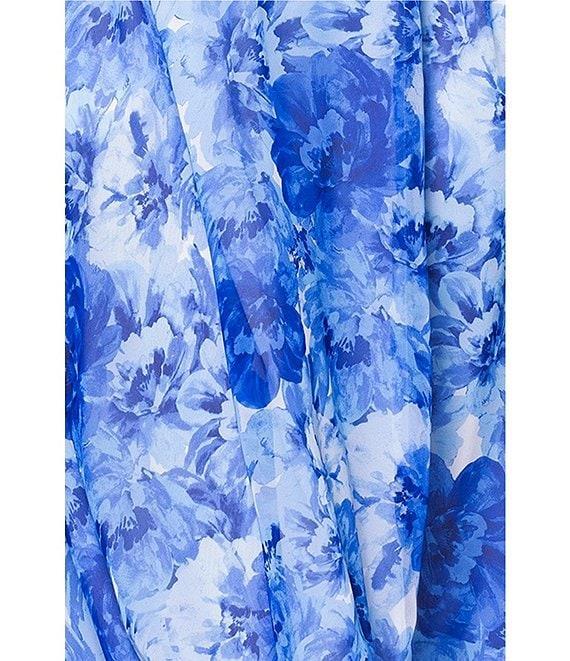 Betsy & Adam Chiffon Floral Print V-Neck Sleeveless A-Line Gown Product Image