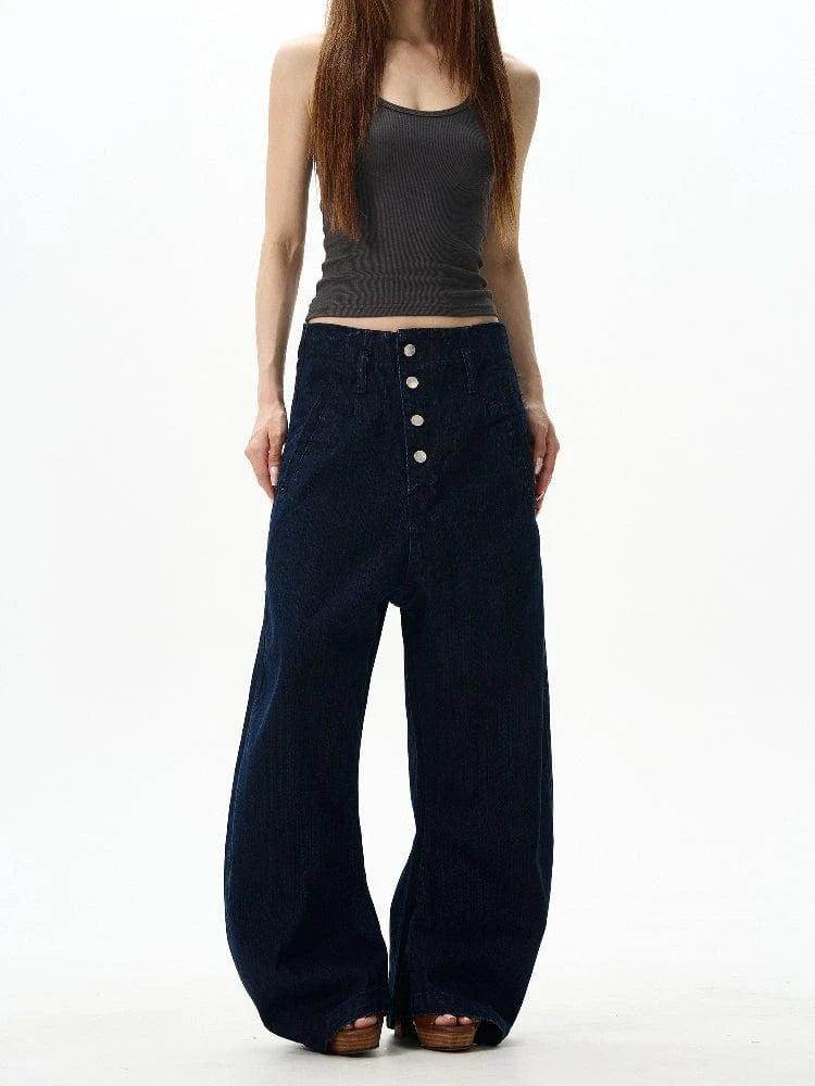 RT No. 18029 BLUE BUTTONED DENIM STRAIGHT JEANS Product Image