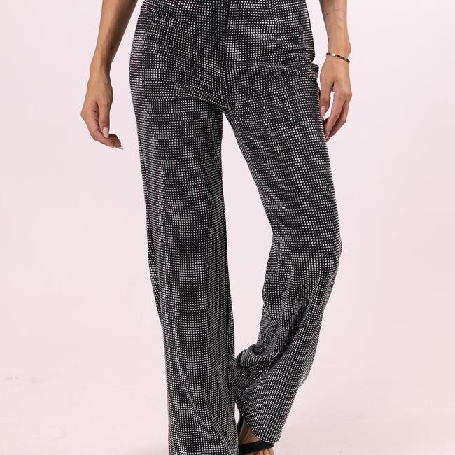 Glamorous Moments Black Rhinestone Embellished Straight Leg Pants FINAL SALE Product Image