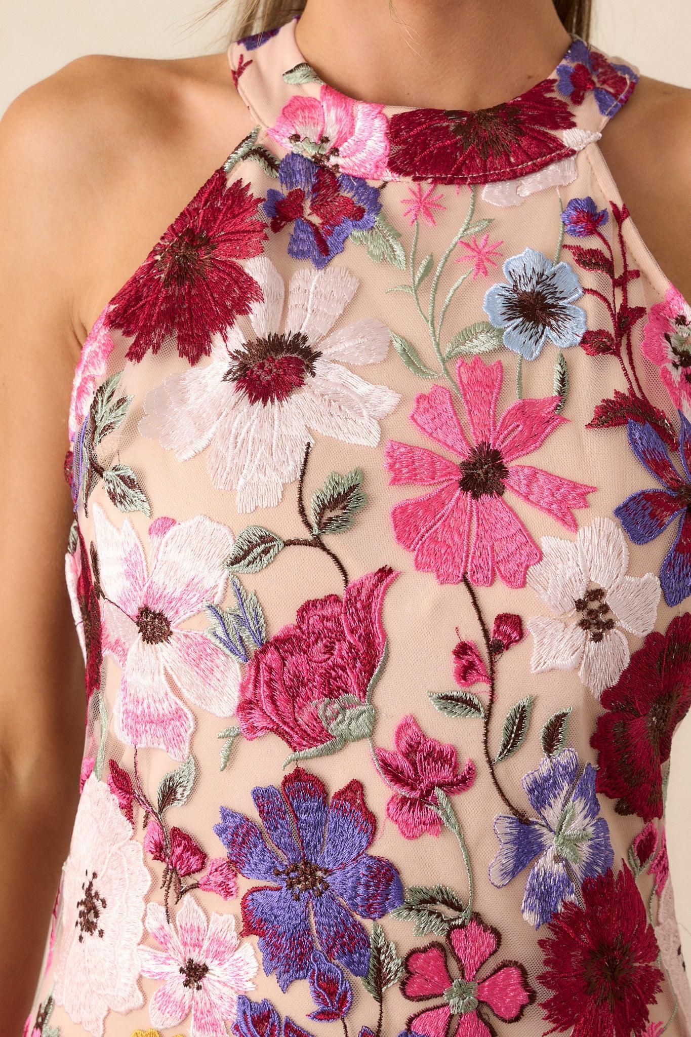 Elegantly Enchanted Fuchsia Multi Floral Mini Dress Product Image