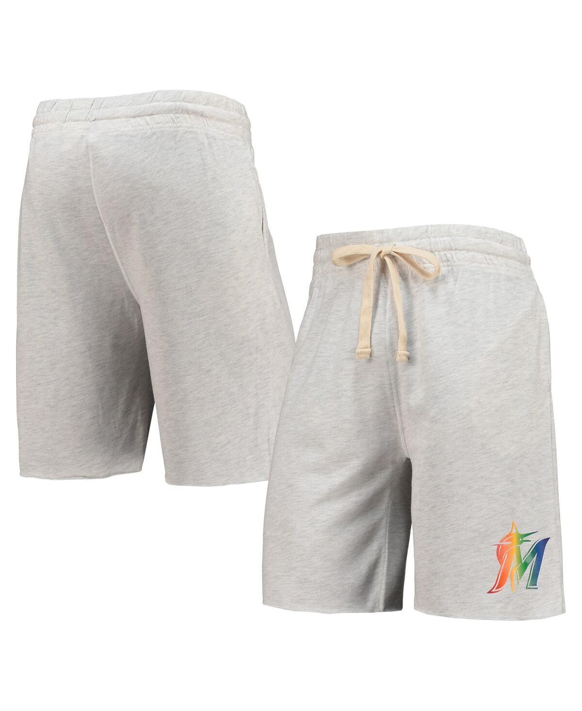 Men's Concepts Sport Oatmeal Miami Marlins Mainstream Logo Terry Tri-Blend Shorts, Size: 3XL, Team Product Image