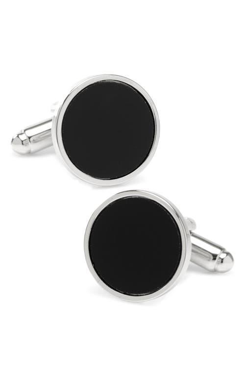 Men's Round Silver Cufflink with Onyx Inlay, Black Product Image