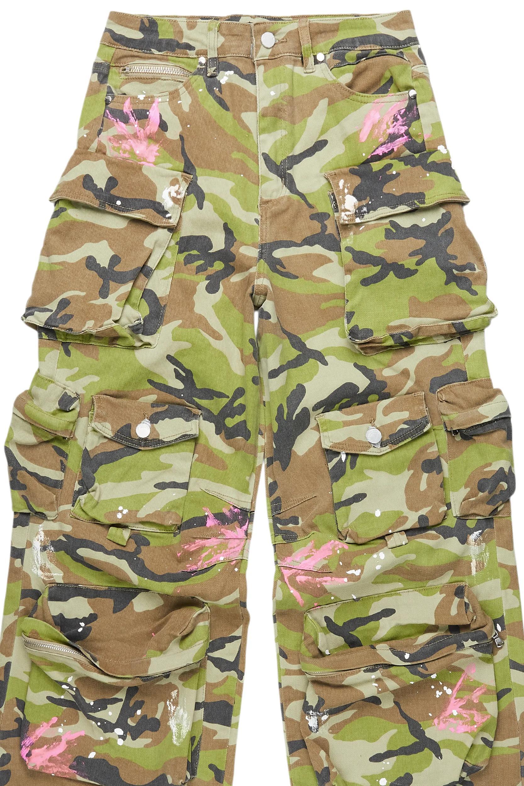 Da'nysha Green Camo Painted Wide Leg Jean Female Product Image