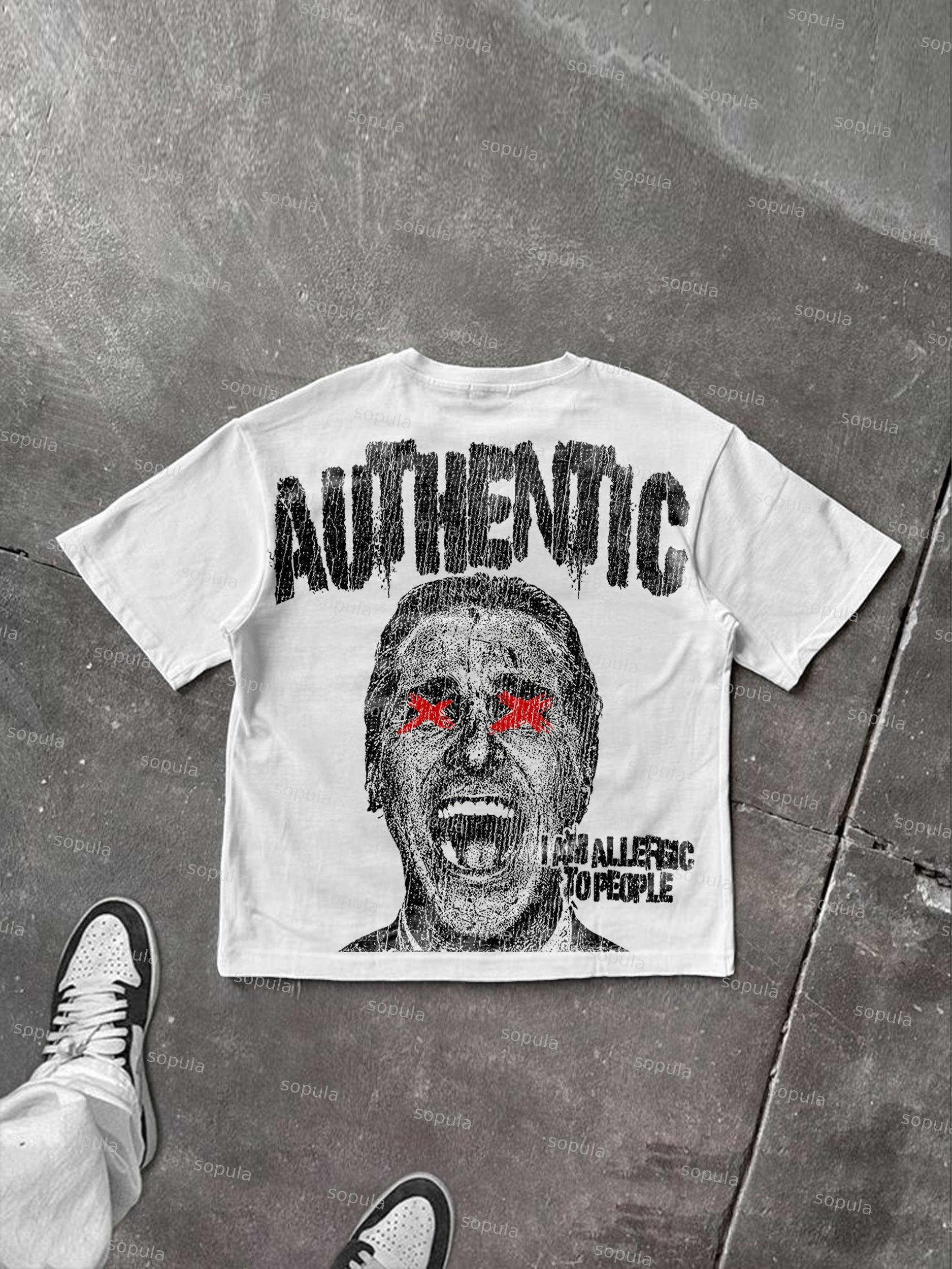 Street Drip Portrait Print Cotton T-shirt Product Image