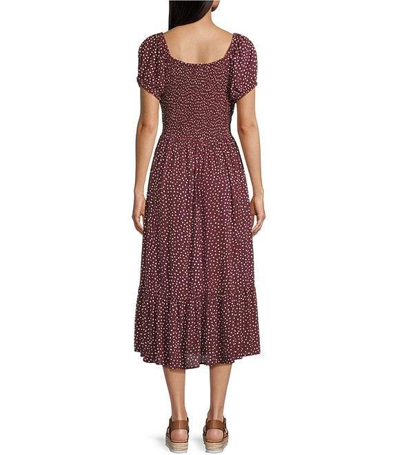 Angie Dot Print Scoop Neck Short Puff Sleeve Ruffle Hem Midi Dress Product Image