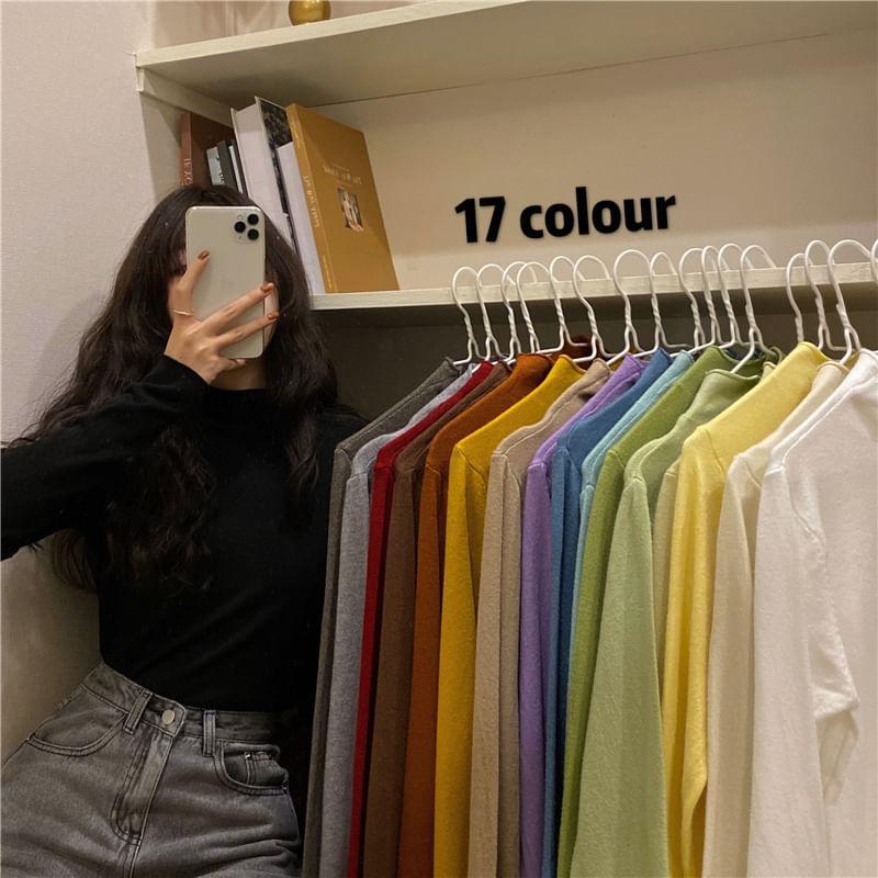 Mock Neck Plain Sweater Product Image