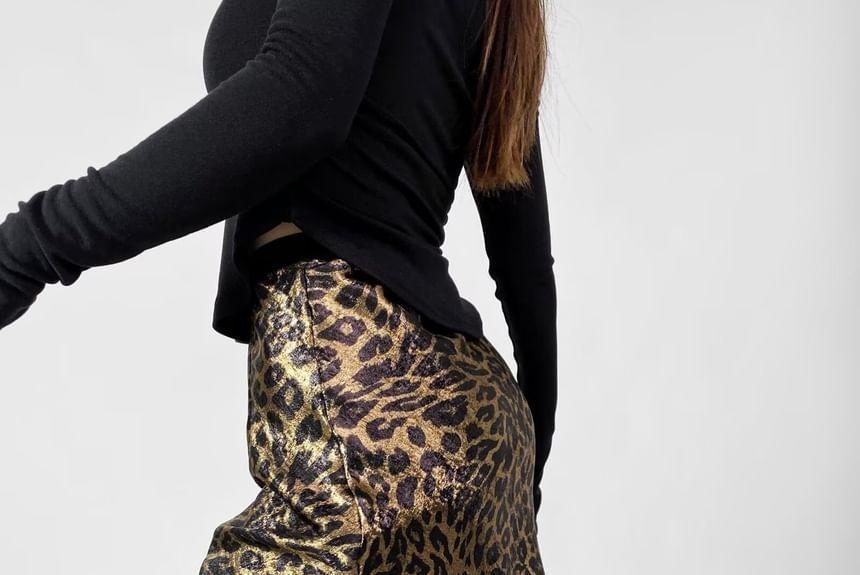 High Rise Leopard Print Mini A-Line Skirt Product Image