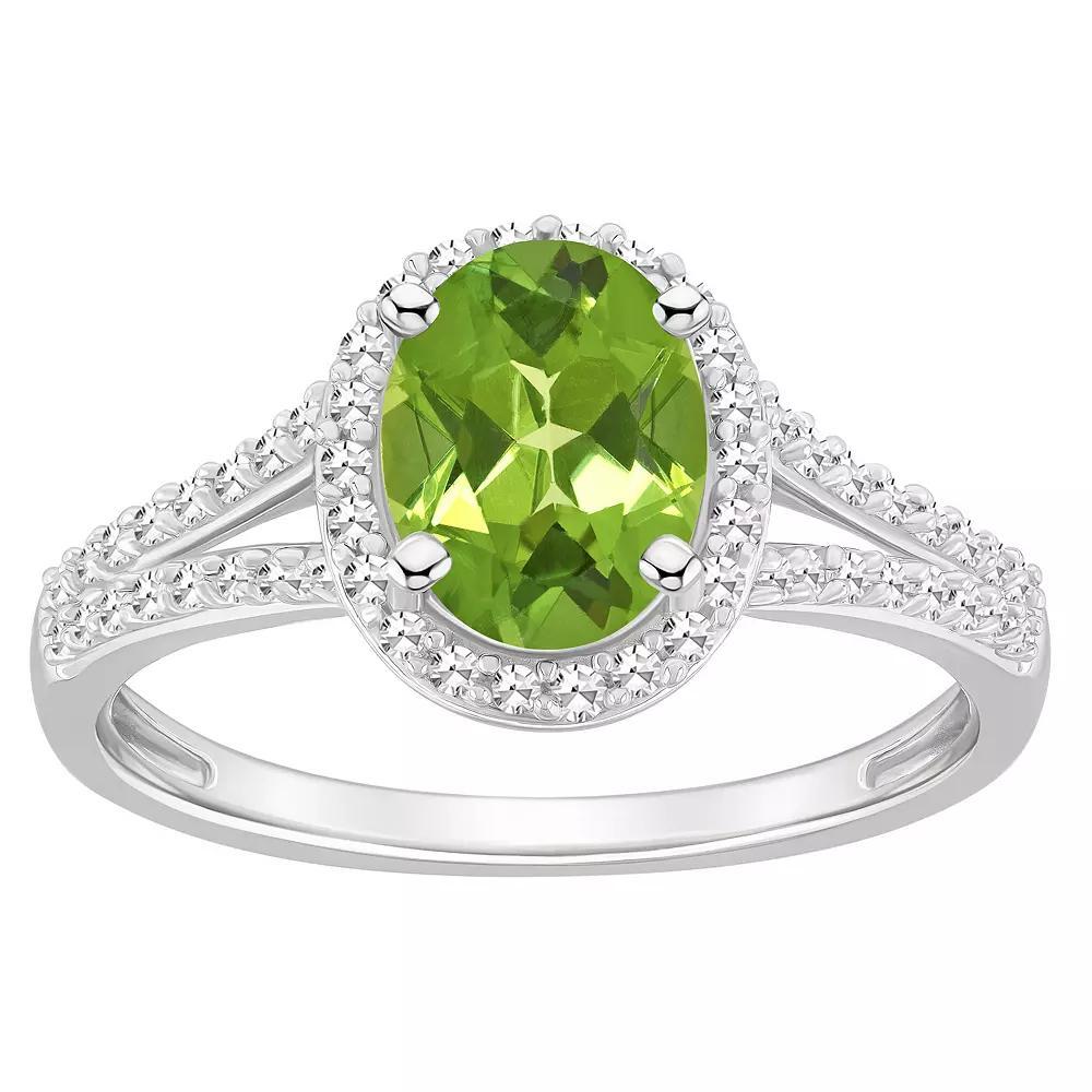 Celebration Gems Sterling Silver Gemstone & 1/4 Carat T.W. Diamond Halo Ring, Womens Peridot Product Image
