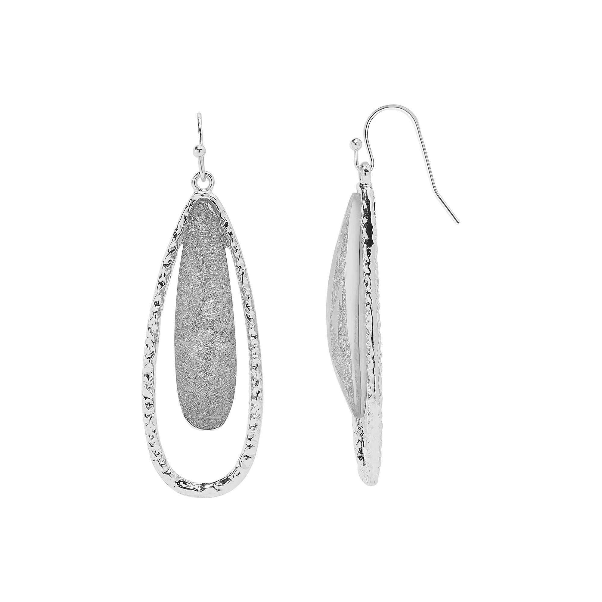 Sonoma Goods For Life Silver Tone Grey Bead Teardrop Earrings, Womens Product Image