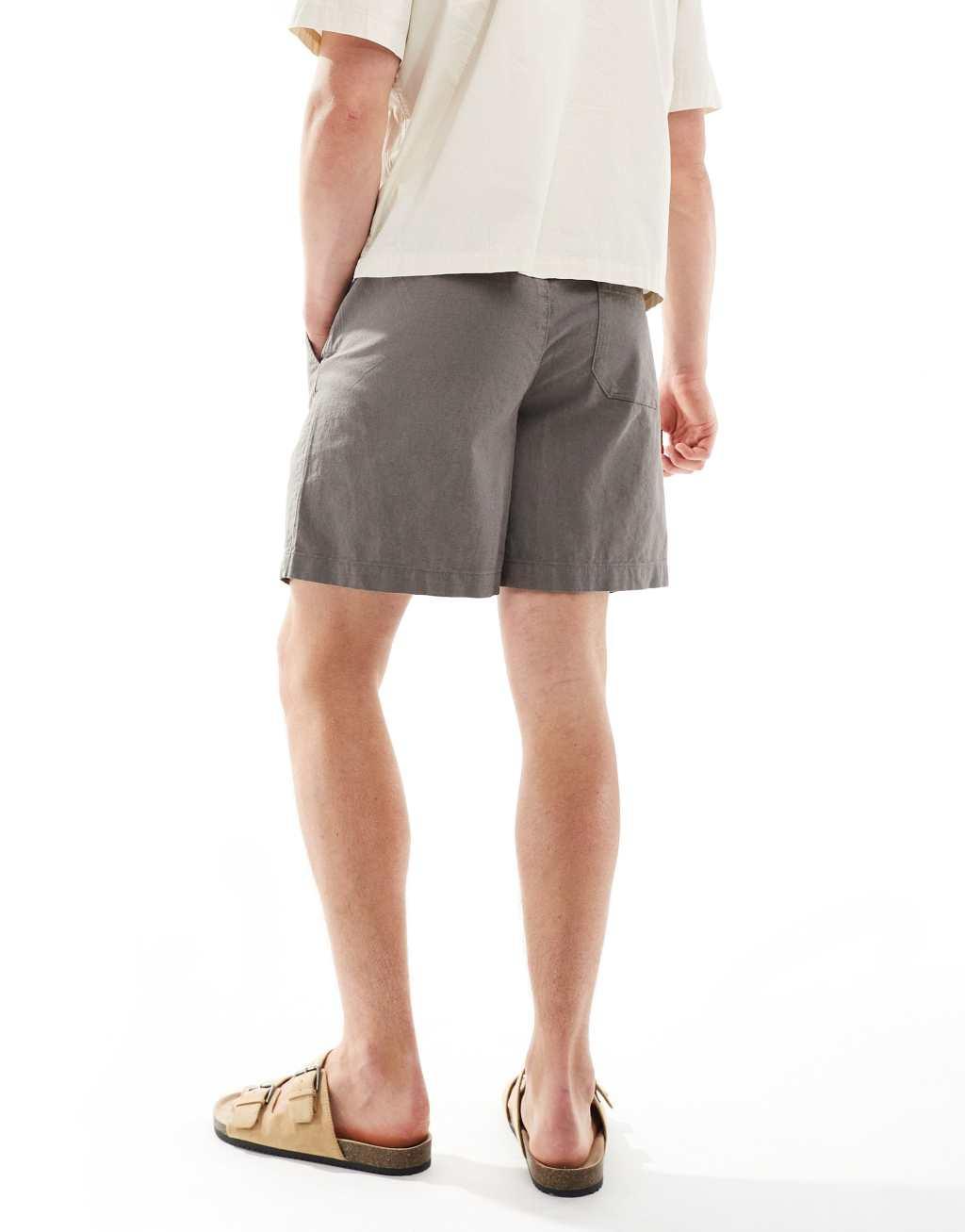 ASOS DESIGN wide linen mix shorts in charcoal gray Product Image