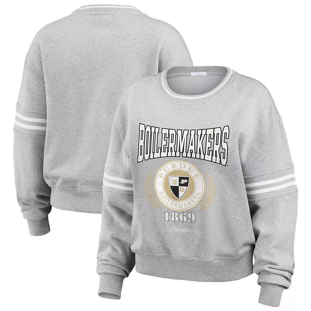 Women's WEAR by Erin Andrews Heather Gray Purdue Boilermakers Classic Stripe Pullover Sweater, Size: Small, Grey Product Image