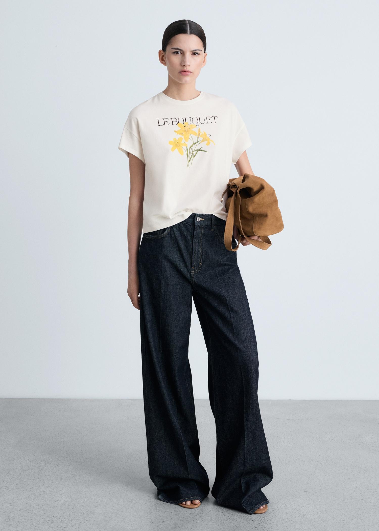 Cotton t-shirt with printed message - Women | MANGO USA Product Image