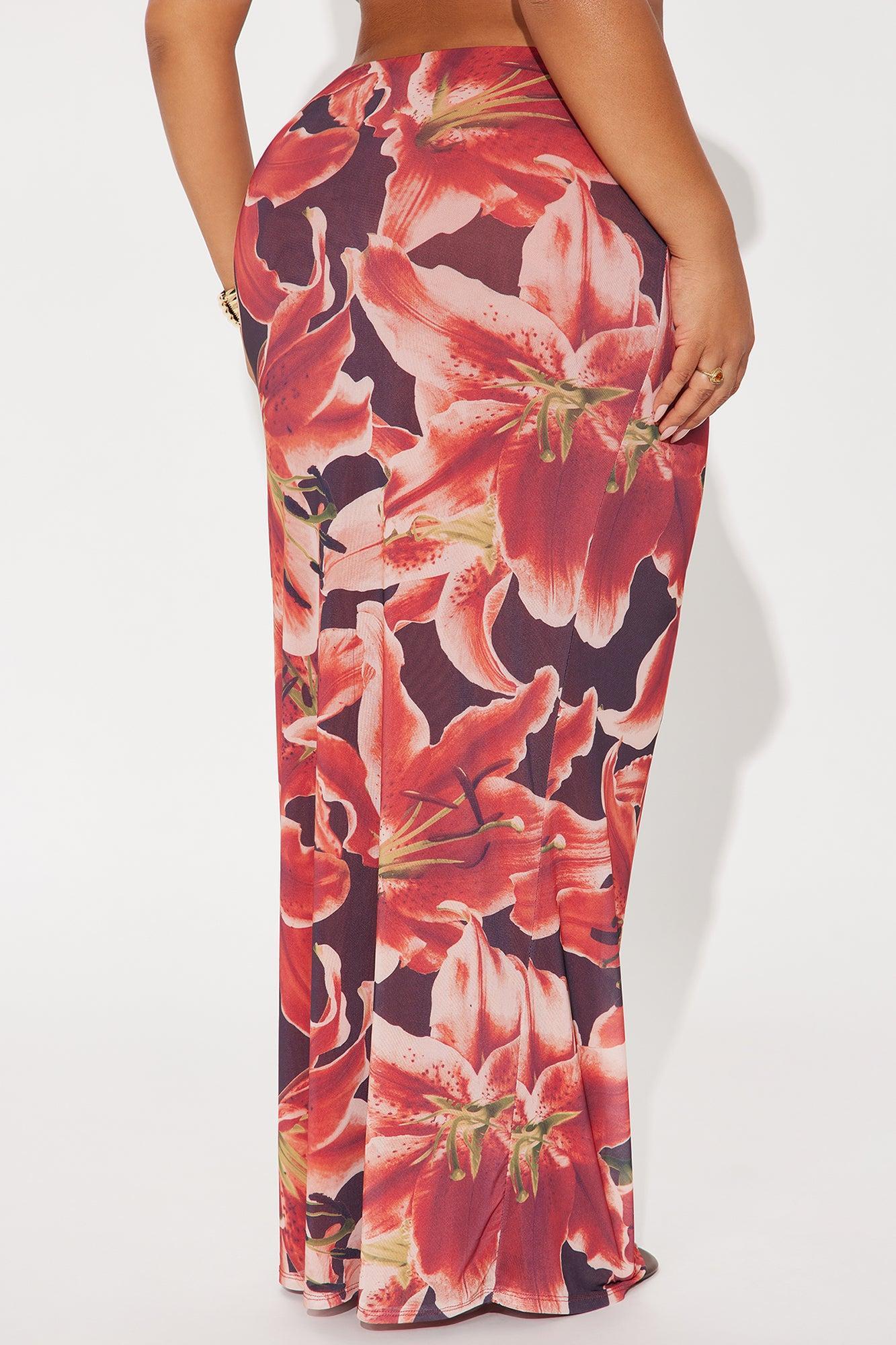 Late Nights In Santorini Floral Mesh Maxi Skirt - Orange/combo Product Image
