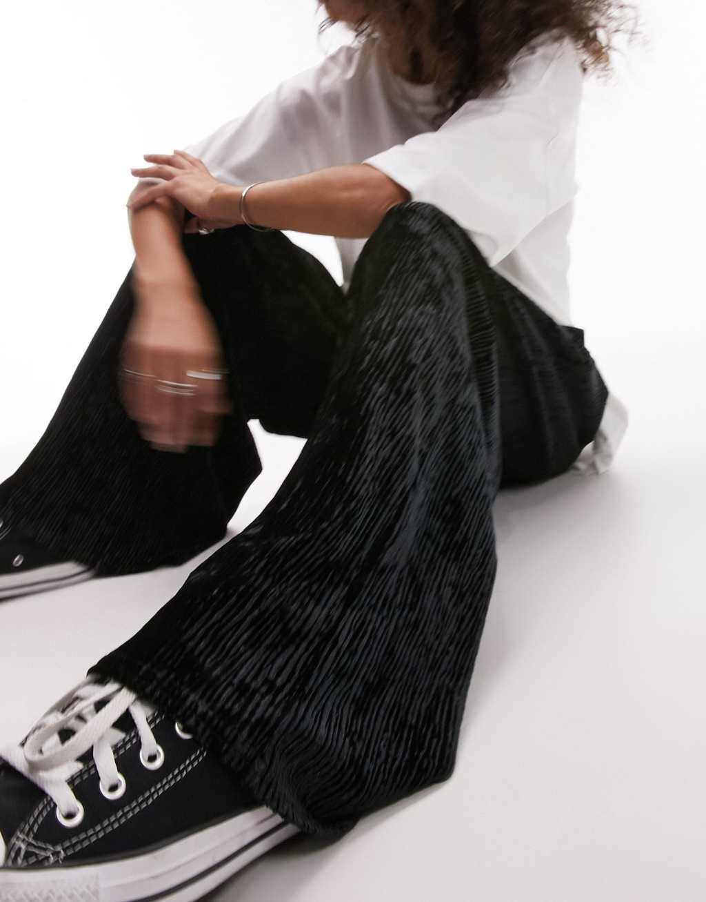 Topshop velvet plisse pull on wide leg pants Product Image