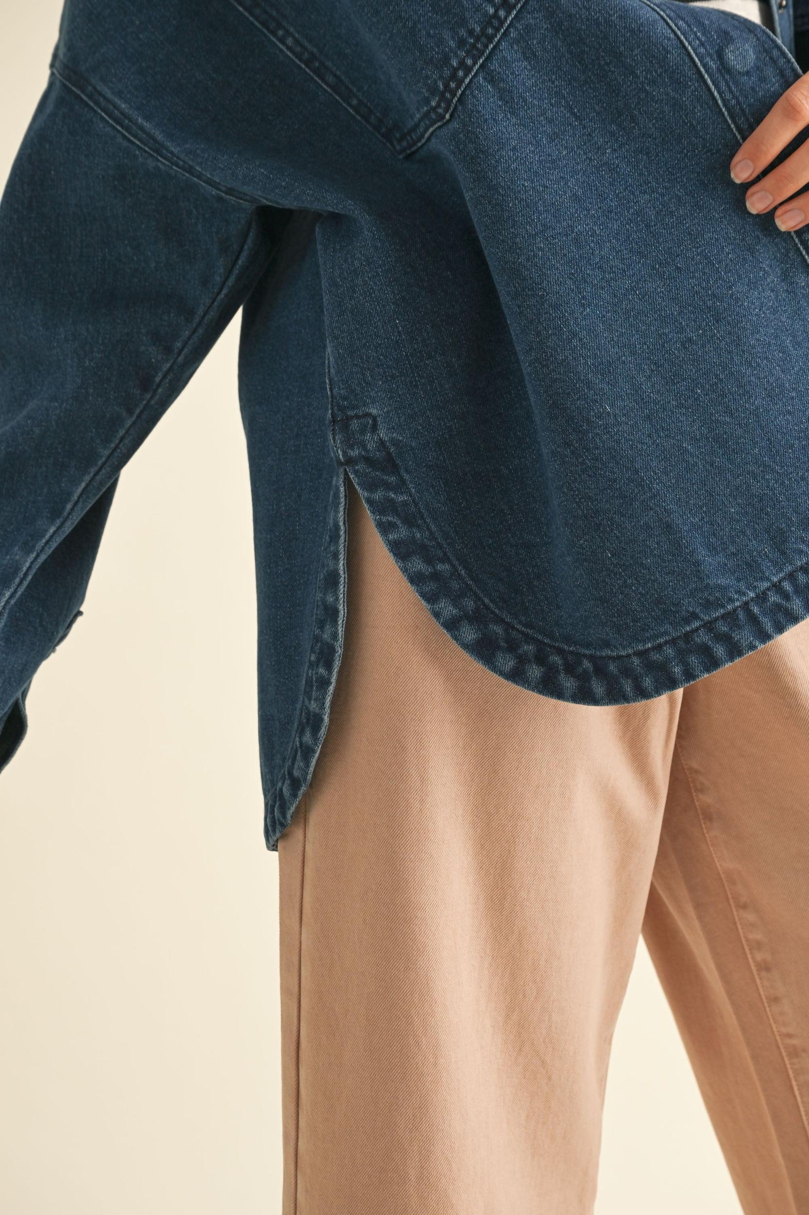 Washed Dark Denim Oversized Jacket Product Image