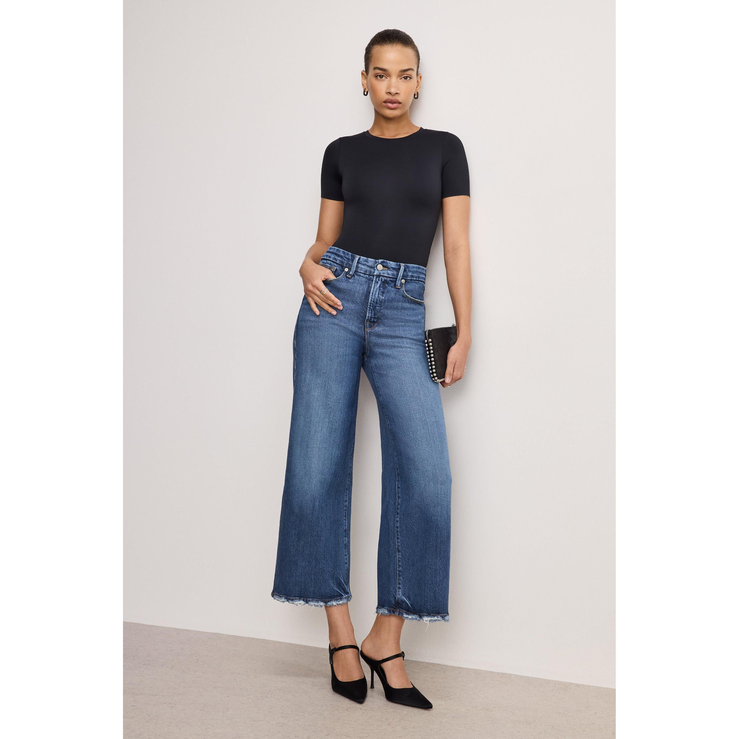 Womens Soft-Tech Good Waist Cropped Palazzo Jeans | Flat Tummy Tech, Gap-Proof Waistband | Indigo, Size 20 Plus Product Image