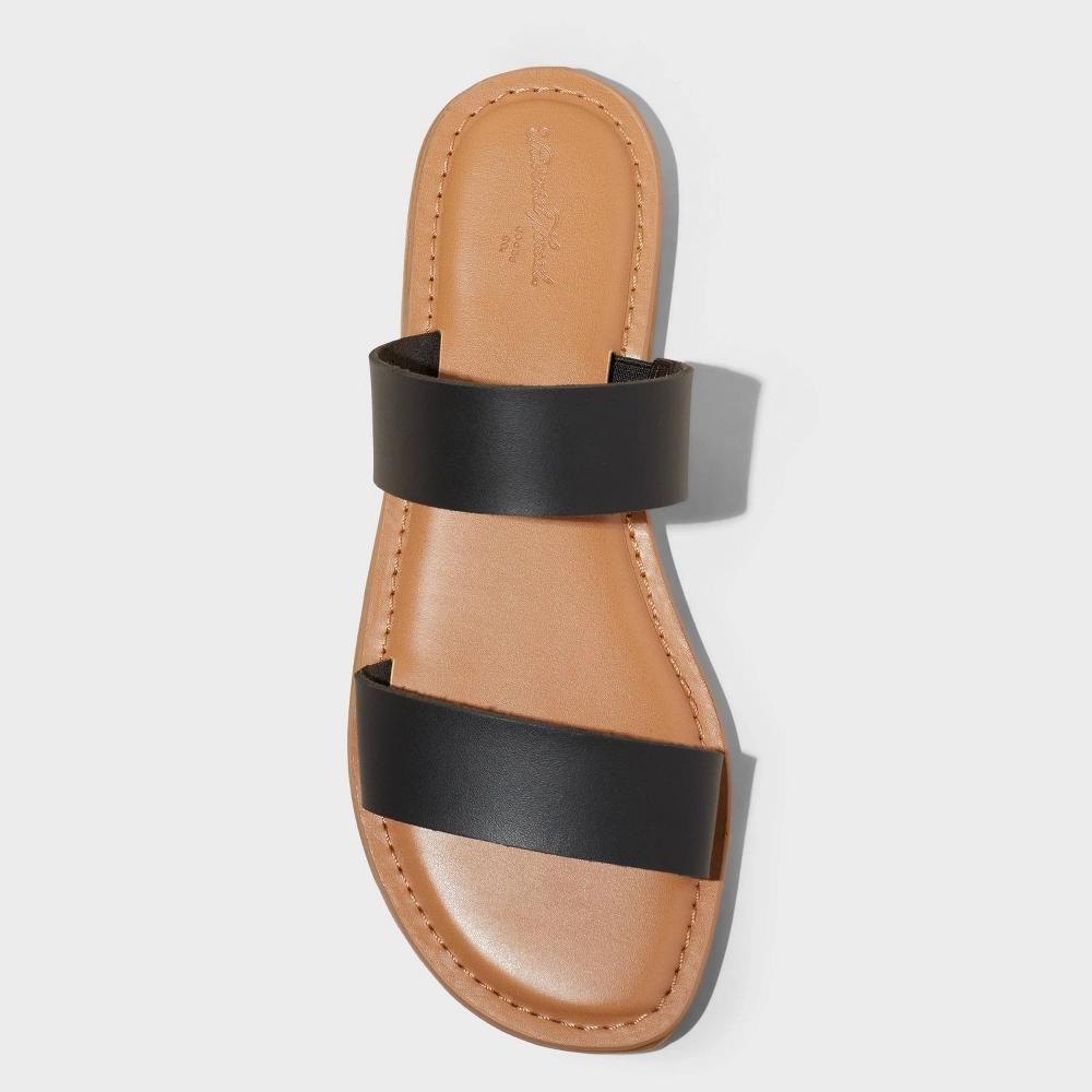 Women's Freya Wide Width Two Band Slide Sandals - Universal Thread™ Black 8.5W: Slip-On, Contoured Footbed Product Image