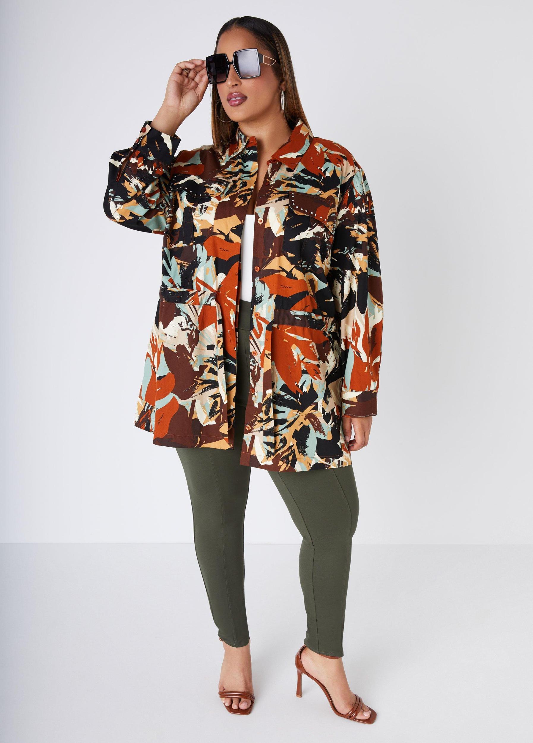 Belted Camo Print Twill Jacket Product Image