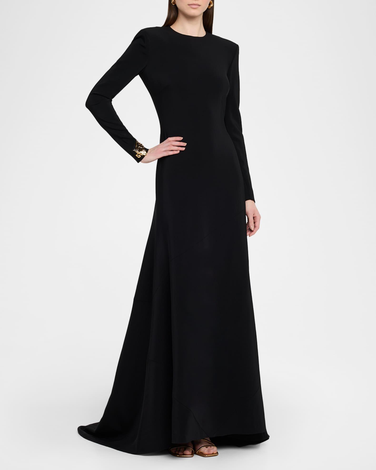 Long-Sleeve Keyhole Back Gown with Butterfly Details Product Image
