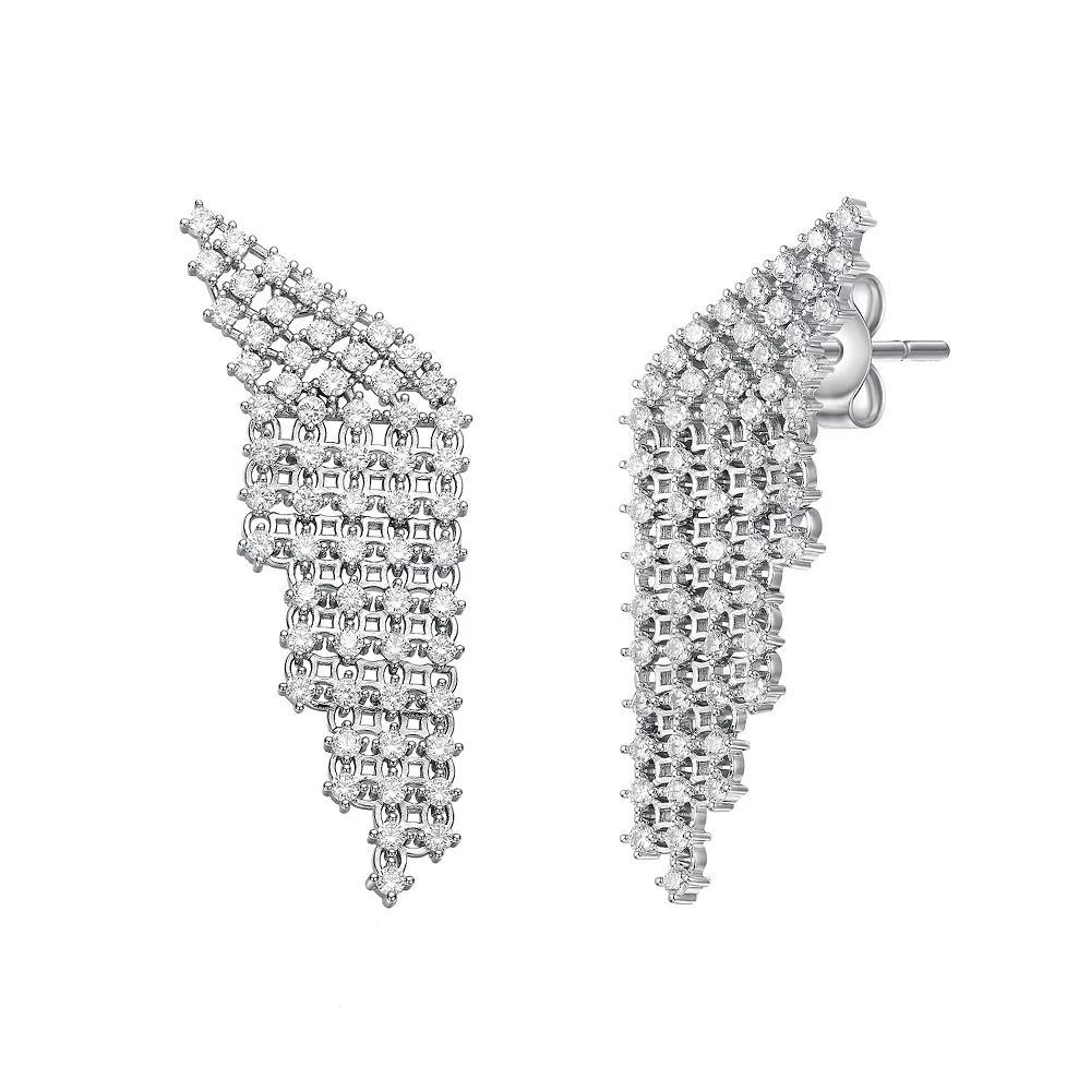 Sterling Silver Cubic Zirconia Angel Wing Waterfall Earrings, Womens Product Image
