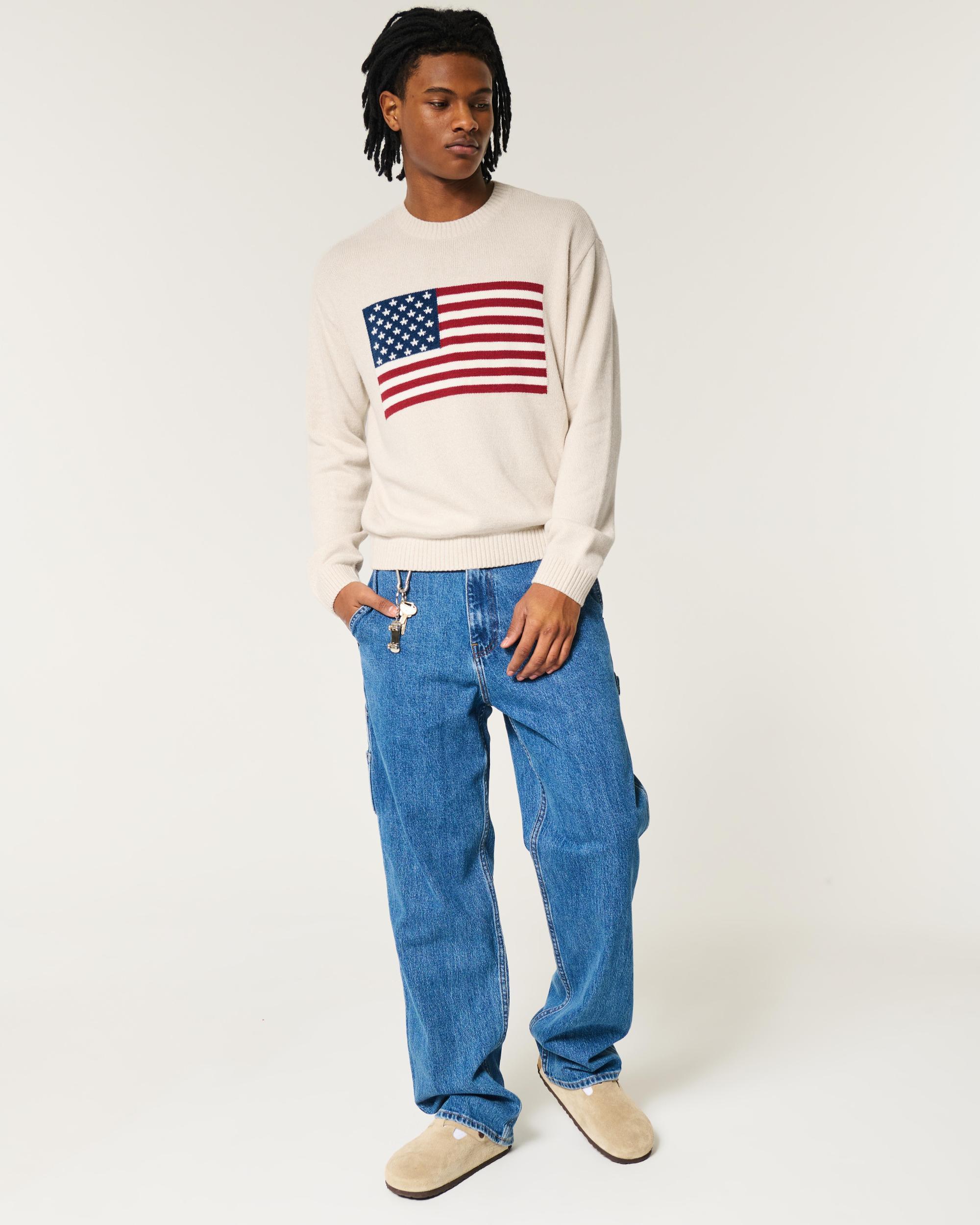 Relaxed American Flag Graphic Crew Sweater Product Image