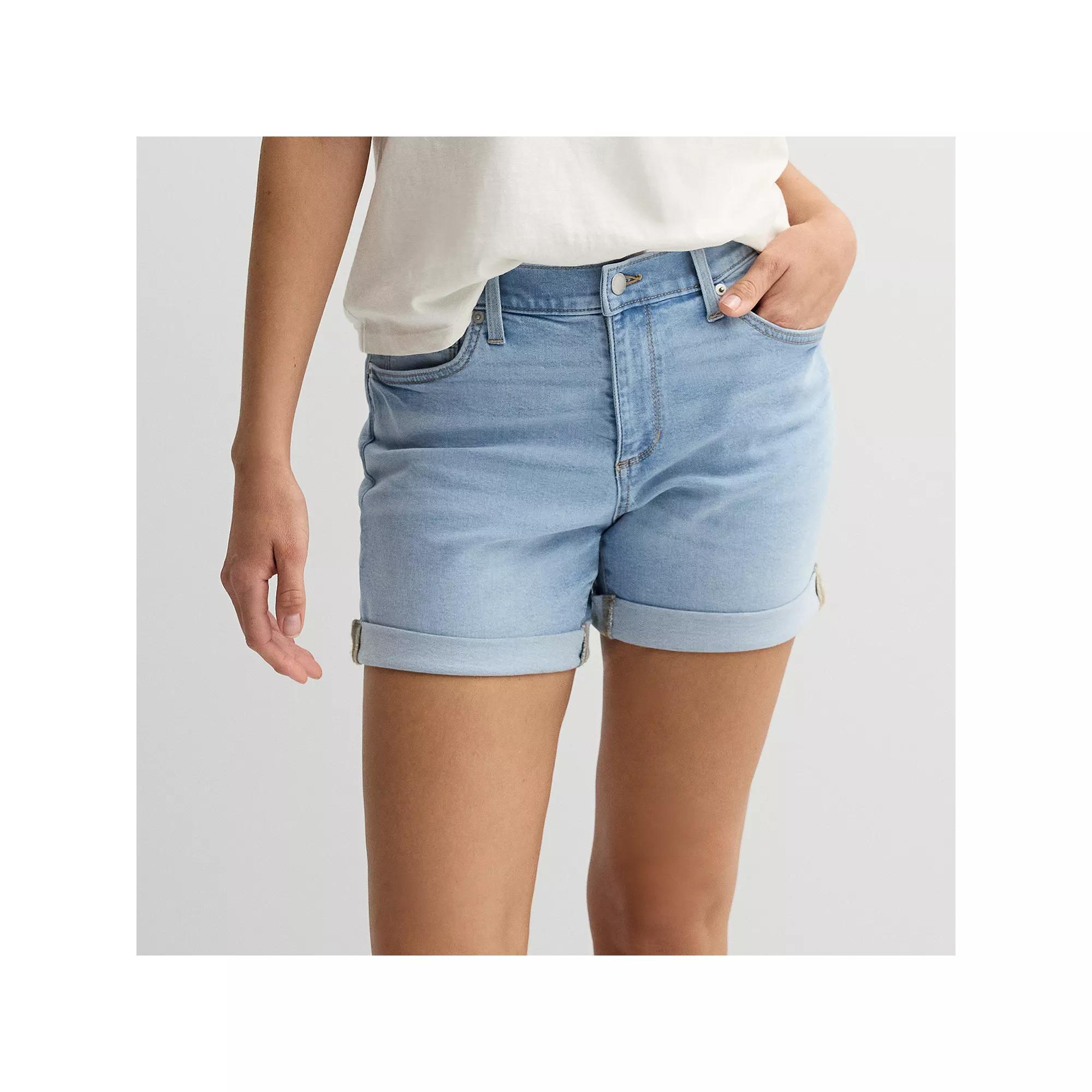 Womens Sonoma Goods For Life Mid Rise Roll Cuff Shorts Light Blue Product Image