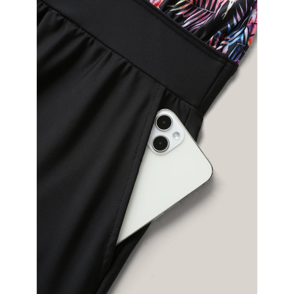 Plus Size Tropical Print Slit One-Piece Swimsuit Women's Swimwear BlackFlower Beach Patchwork Curve Bathing Suits High stretch One Pieces BloomChic 12/L Product Image
